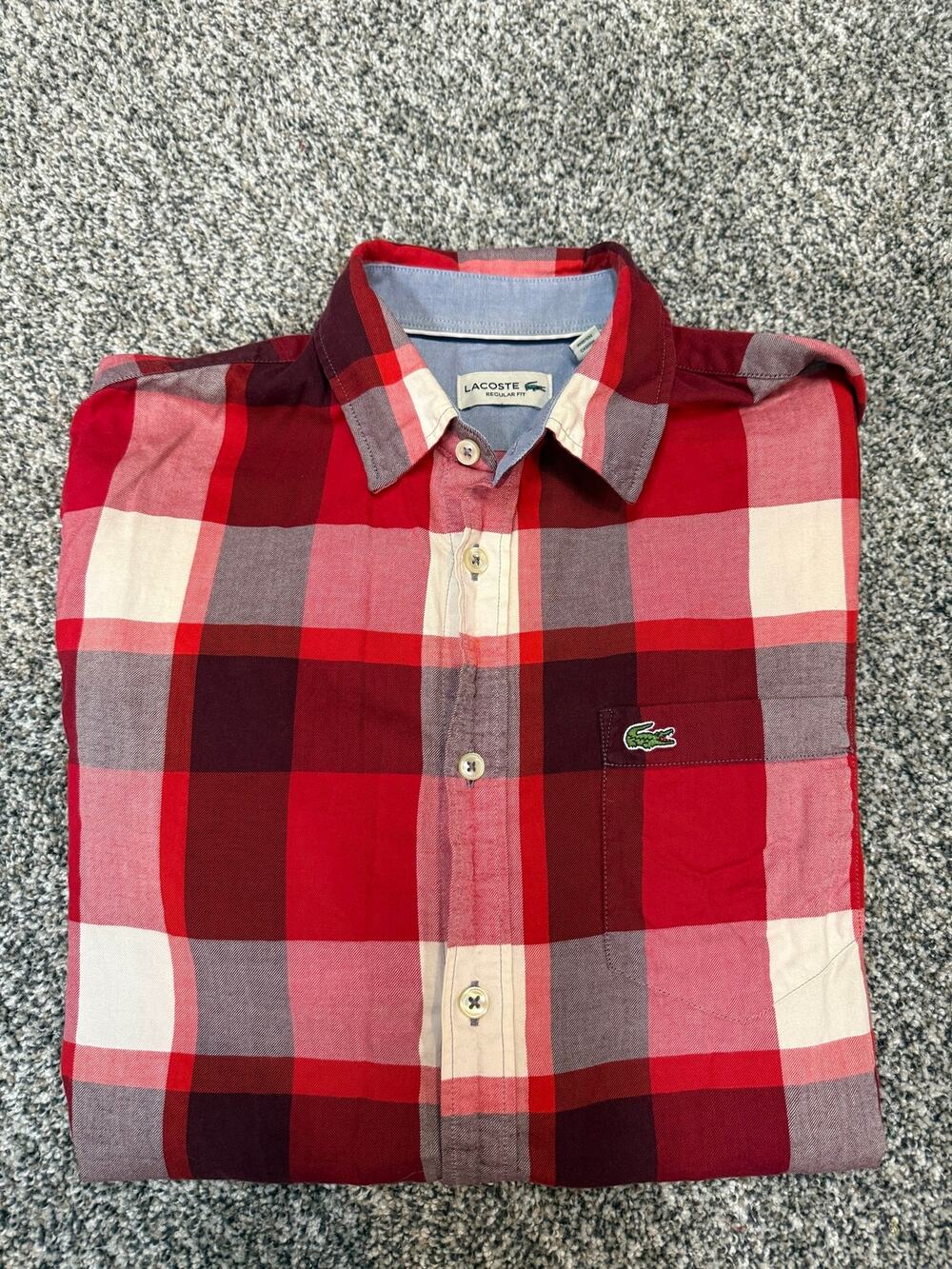 Lacoste Men’s Small Regular Fit Red Plaid Long Sleeve Button Down Shirt